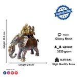 8 Inch Brass Lord Ganesh Sitting On A Elephant Riding With Riddhi And Siddhi
