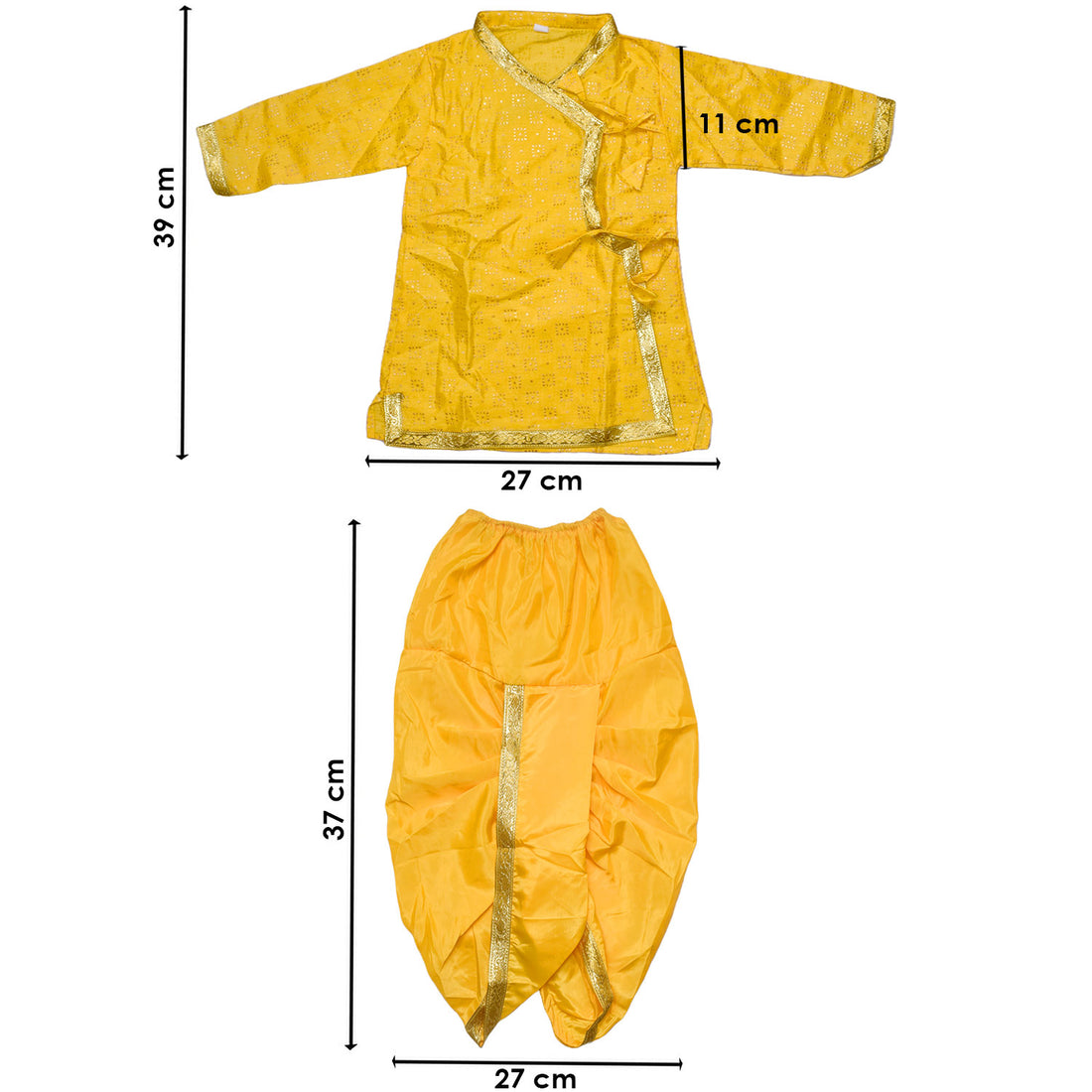 Yellow Krishna Dress – Printed Cotton Linen Blend Outfit with Golden Border