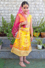Yellow Radha Dress – Satin & Net Lehenga with Embroidery