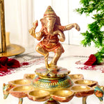 Handcrafted Brass 21 Wick Ganesha Diya – 2 Step Aarti Lamp