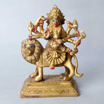 6.1 Inch Elegant Brass Sherawali Mata Idol – Handcrafted Statue of Goddess Durga in a Powerful Pose, Symbolizing Strength, Protection, and Divine Blessings for Home and Temple Worship. No.1 Brass Idol Store www.satvikstore.in 