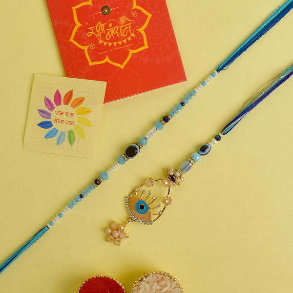 Evil Eye Beaded Bhaiya Bhabhi Rakhi Set