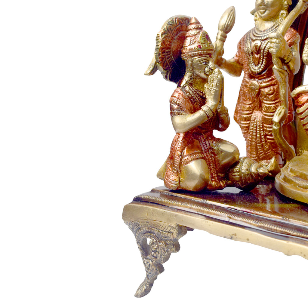 Enhance your spiritual space with this beautifully crafted 13.5-inch Brass Ram Panchayat Idol. Featuring the revered figures of Lord Ram, Sita, Lakshman, and Hanuman, this idol beautifully represents the harmony, strength, and devotion of the Ramayan. 