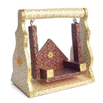 Printed Design Jhula – White & Brown Paper Cradle Swing for Laddu Gopal