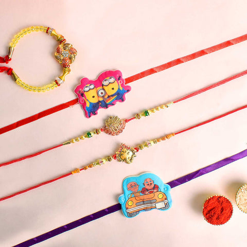 Set of 5 Designer Rakhi Threads with Roli Chawal and Ram Sita Stickers for Raksha Bandhan Celebration. India’s Largest Pooja Accessories Brand - www.satvikstore.in