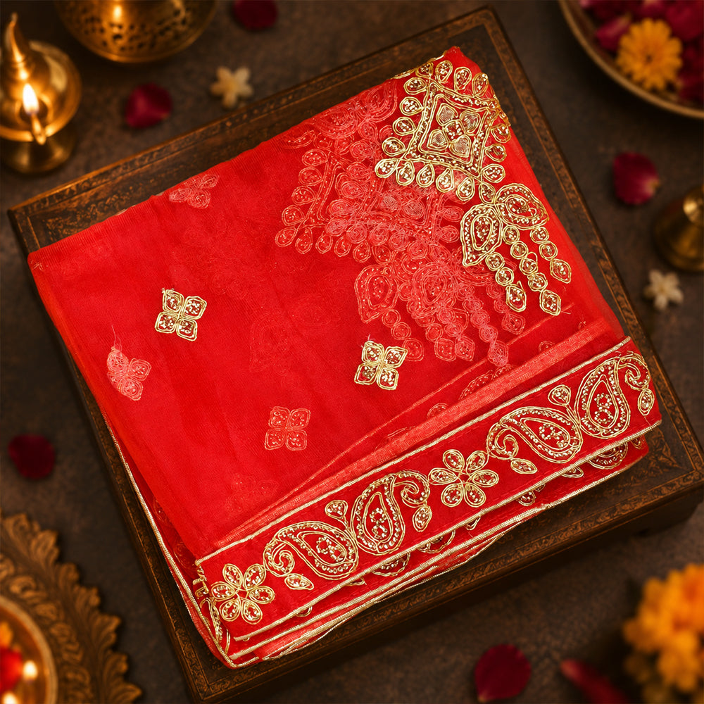 Divine Mata Chunri for Pooja, Festivals, and Home Mandir (87.4x42.5 inch)