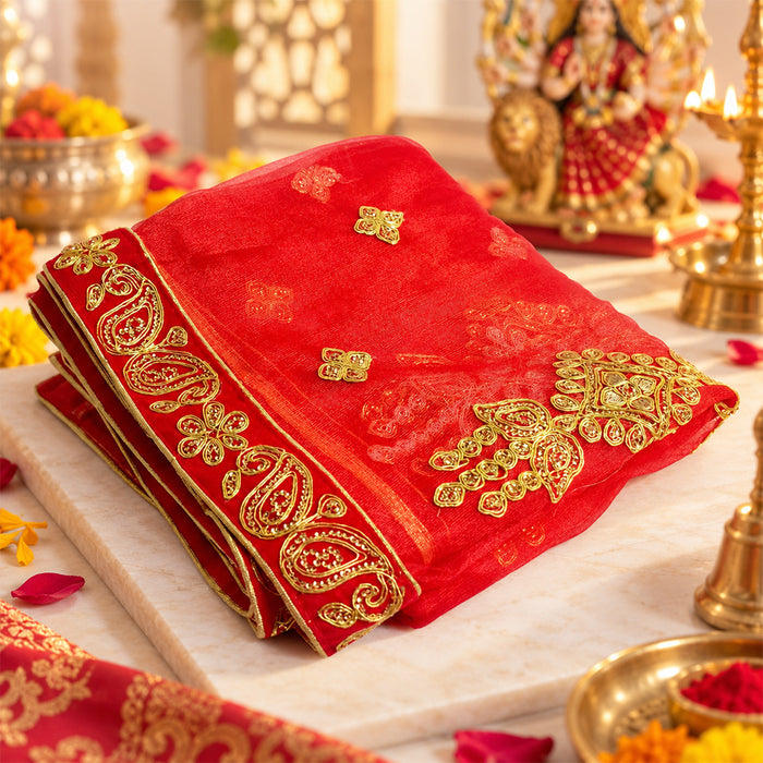 Divine Mata Chunri for Pooja, Festivals, and Home Mandir (87.4x42.5 inch)