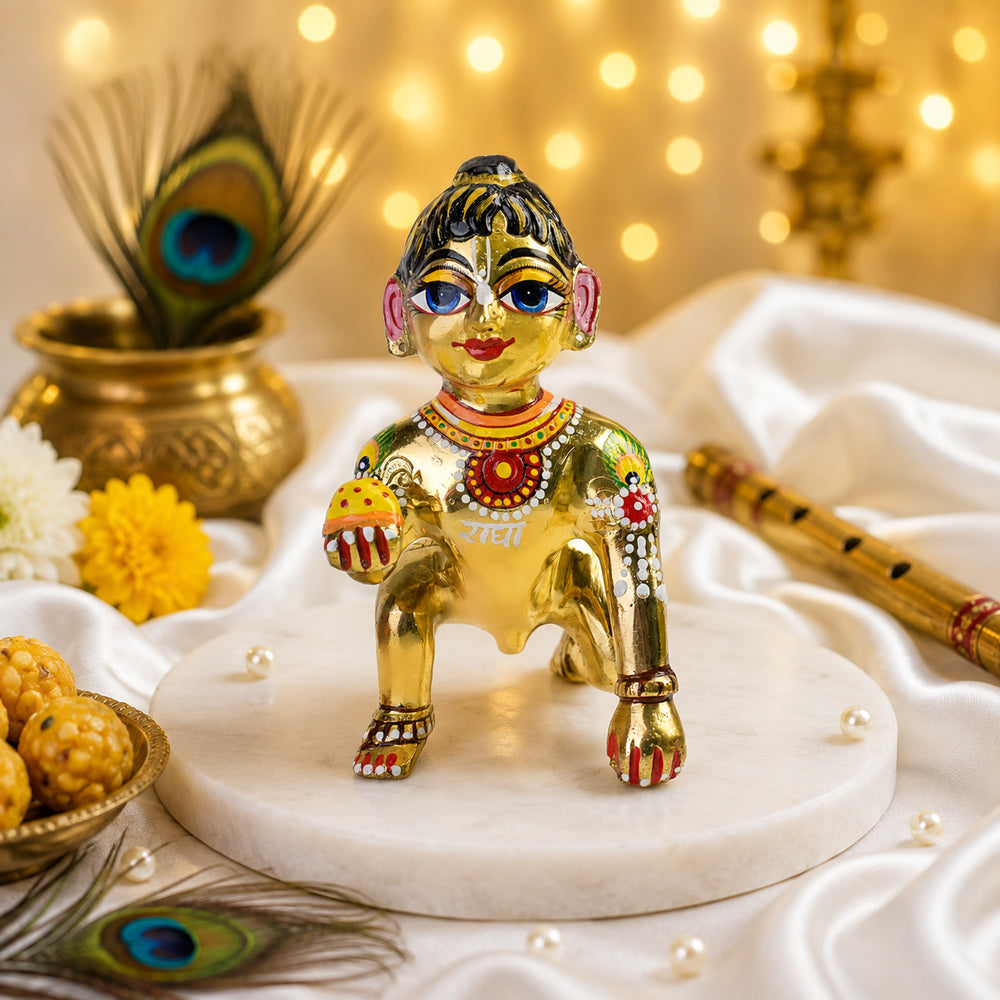 Brass Bal Gopal/Laddu Gopal Idol with Shringar (Size 10)