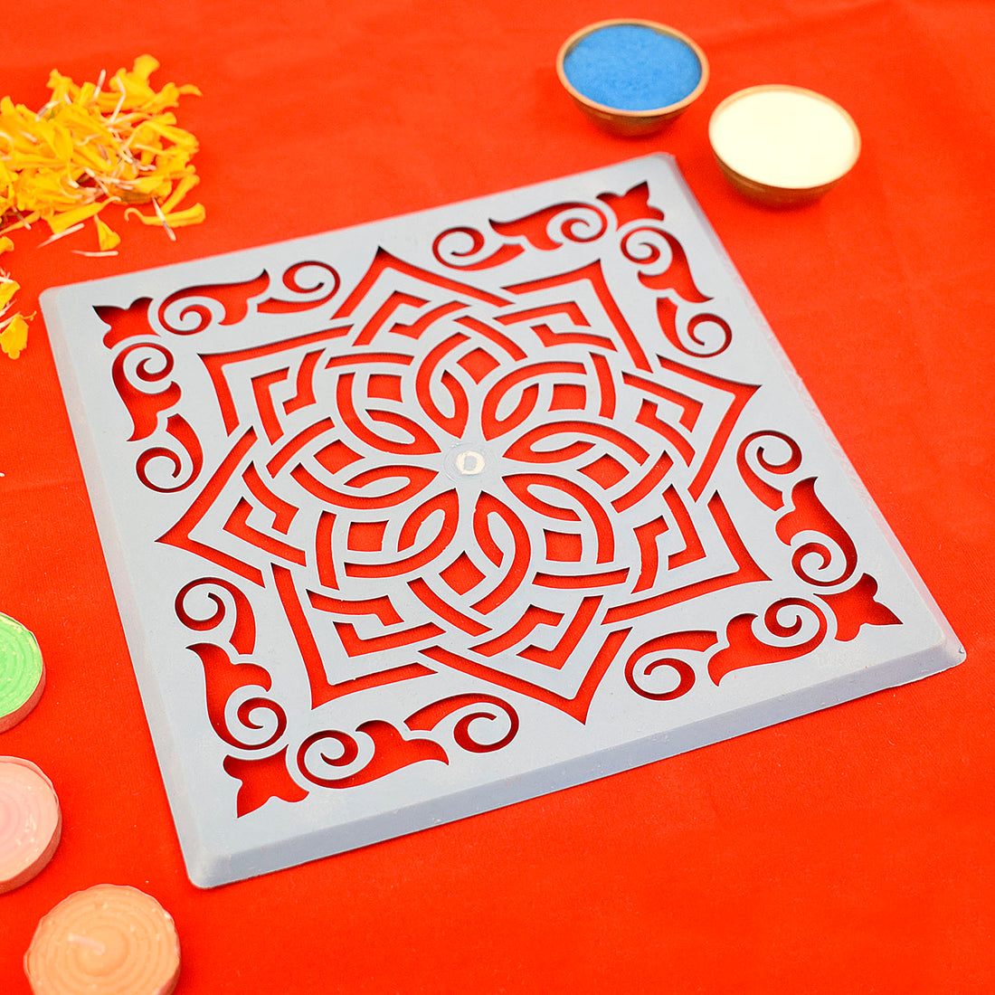Square Geometric Interlocking Rangoli Stencil