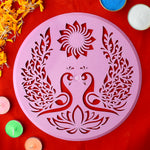 Reusable Pink Round Peacock Design Rangoli Stencils
