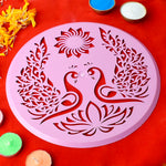 Reusable Pink Round Peacock Design Rangoli Stencils