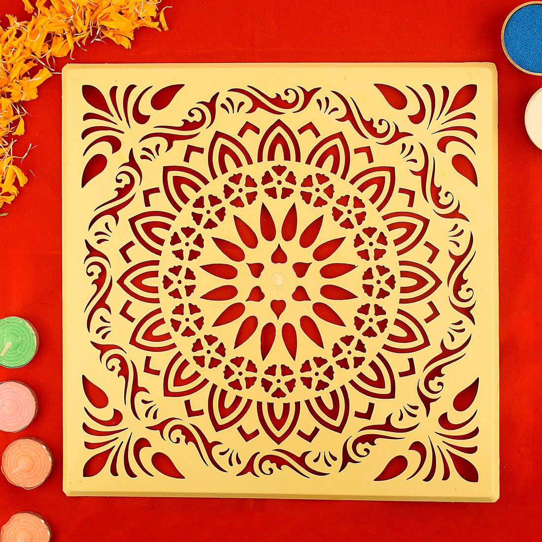 Precision-Cut Square Mandala Rangoli Stencil