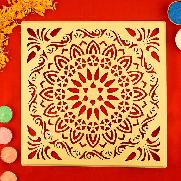 Precision-Cut Square Mandala Rangoli Stencil