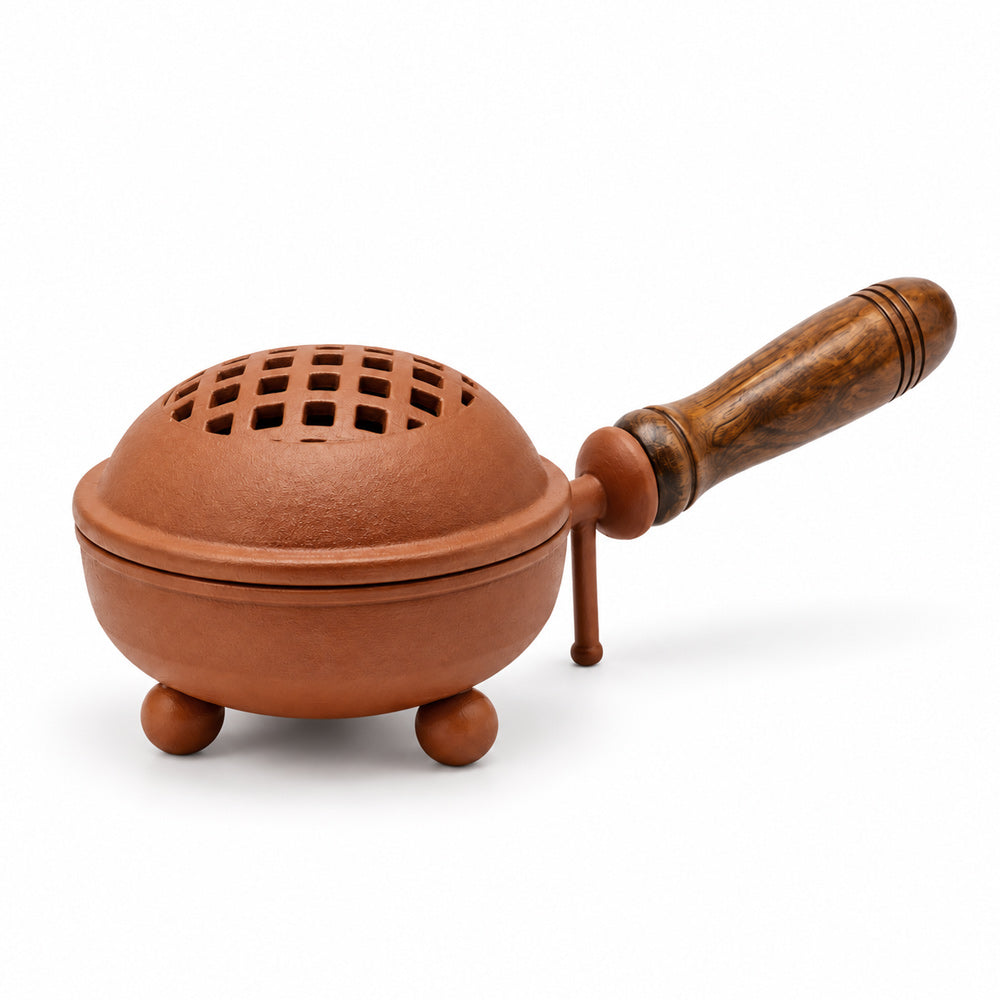 Traditional Dhoop Dani Incense Burner Holder with Wooden Handle