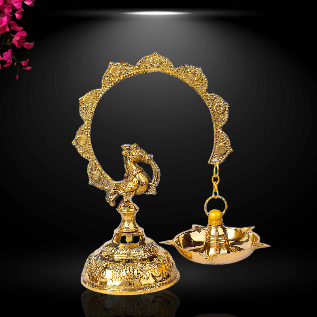 7.5-8 Inch Hanging Morkiran Peacock Brass Diya - Kerala Deepam