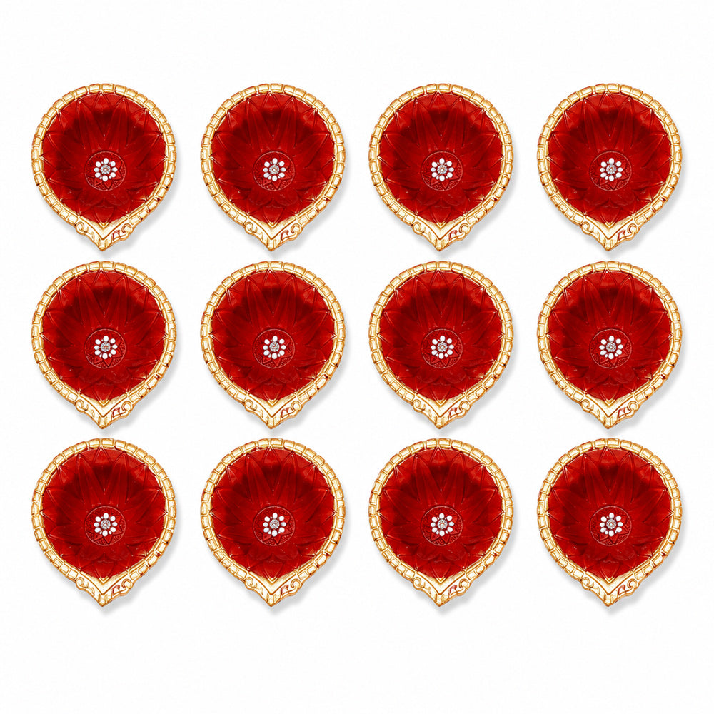 12 Pack Elegant Handcrafted Clay Diyas for Diwali
