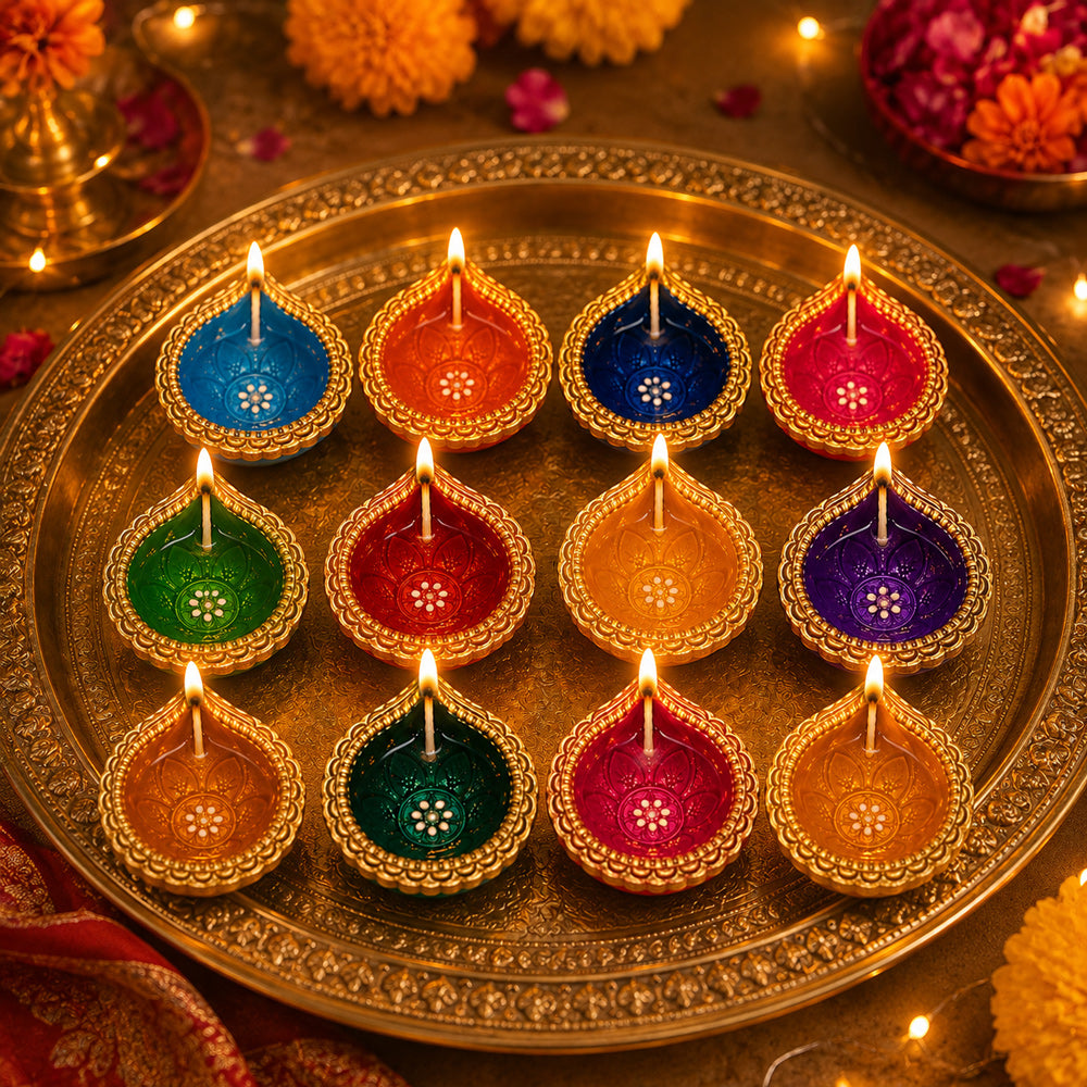 12 Pcs Hand-Painted Teardrop Multicolor Clay Diyas