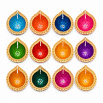 12 Pcs Hand-Painted Teardrop Multicolor Clay Diyas
