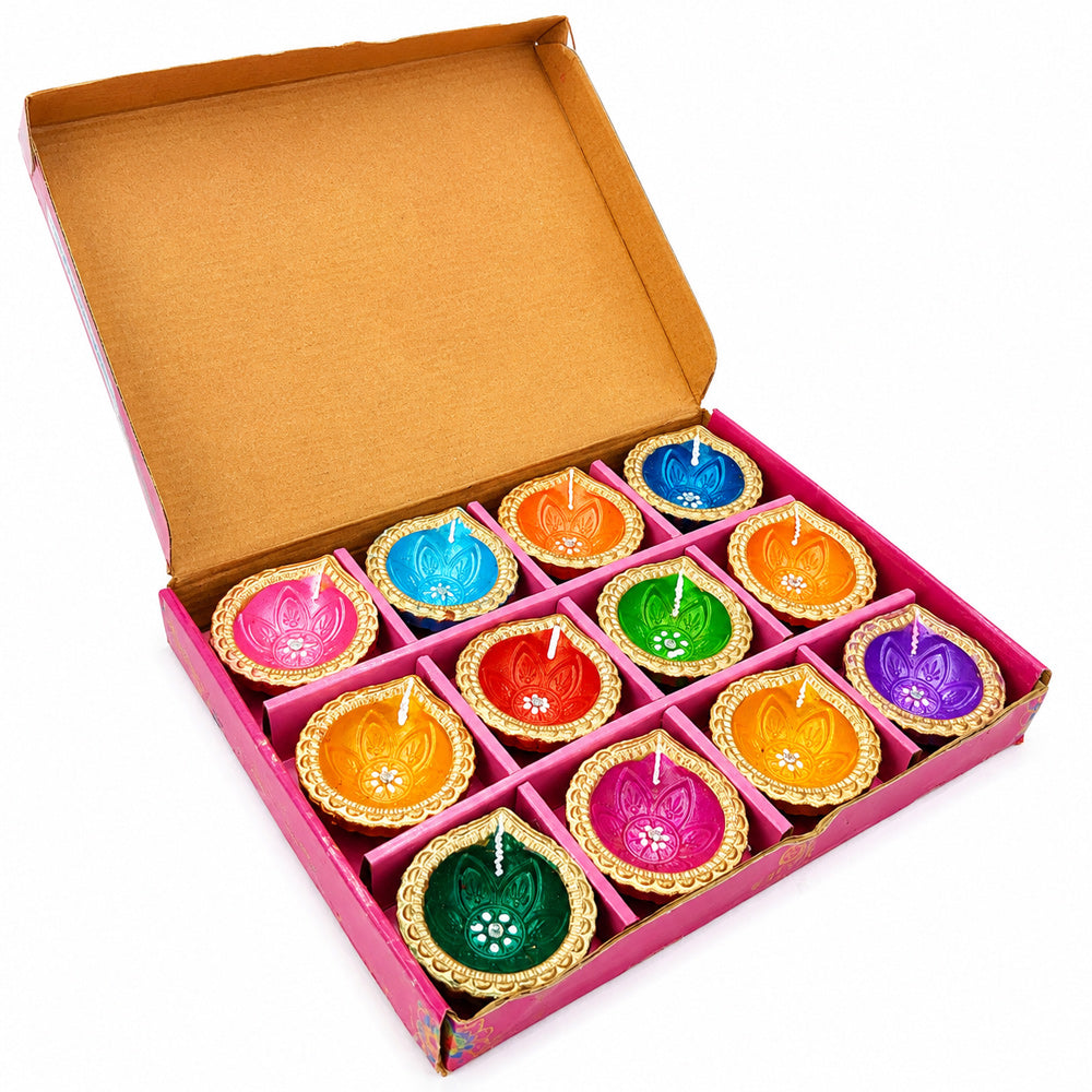 12 Pcs Hand-Painted Teardrop Multicolor Clay Diyas