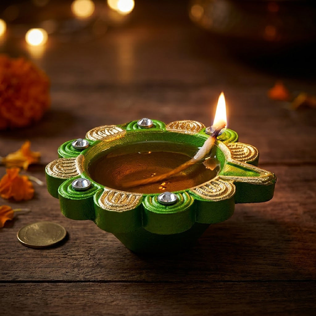12 Pcs Handcrafted Floral Scalloped Diwali Clay Diyas