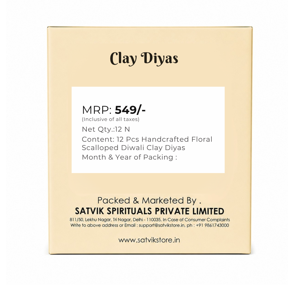 12 Pcs Handcrafted Floral Scalloped Diwali Clay Diyas