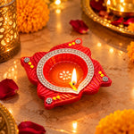 12 Pcs Premium Handmade Square-Framed Clay Diyas