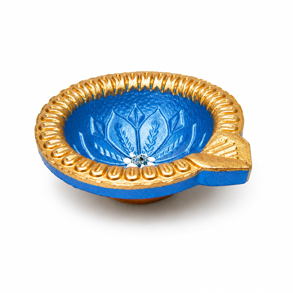 12 Pcs Leaf Spout & Pearl Center Hand-Painted Clay Diyas