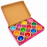 12 Pcs Leaf Spout & Pearl Center Hand-Painted Clay Diyas
