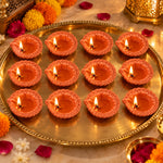 12 Pcs Handmade Flower-Carved Scalloped Clay Diyas