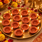 12 Pack Lotus & Mandala Pattern Carved Clay Diyas