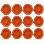12 Pack Eco-Friendly Carved Terracotta Flower Clay Diyas