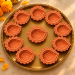 12 Pack Handmade Clay Paisley-Carved Teardrop Clay Diyas