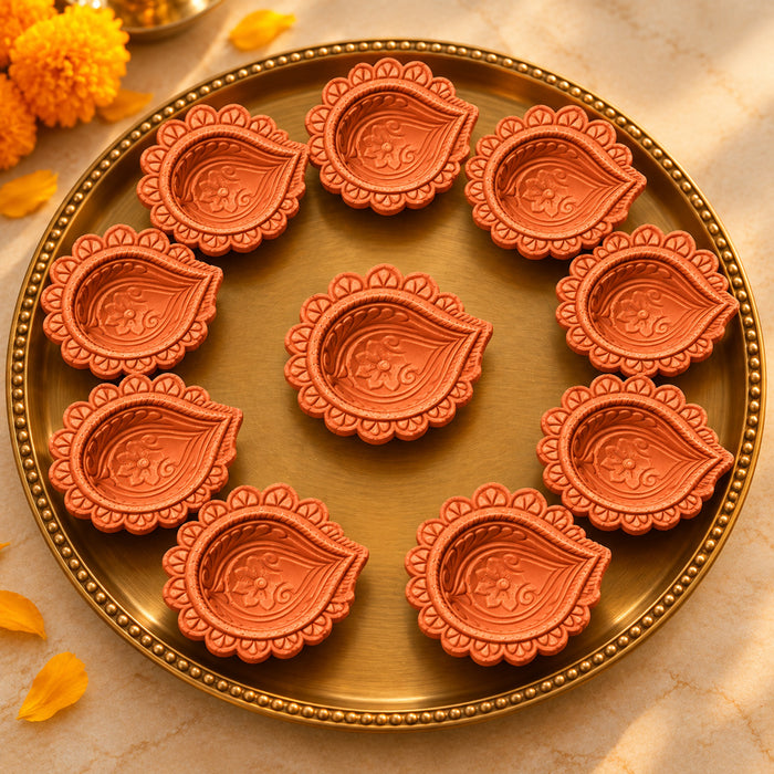12 Pack Handmade Clay Paisley-Carved Teardrop Clay Diyas