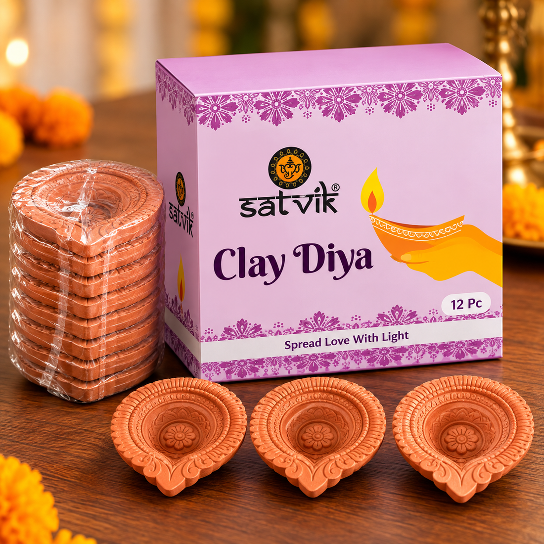 12 Pack Classic Teardrop Eco-Friendly Carved Clay Diyas