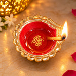 12 Pcs Hand-Painted Silver Border Decorative Clay Diyas