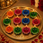 12 Pack Designer Multicolor Golden Crown Spout Clay Diyas