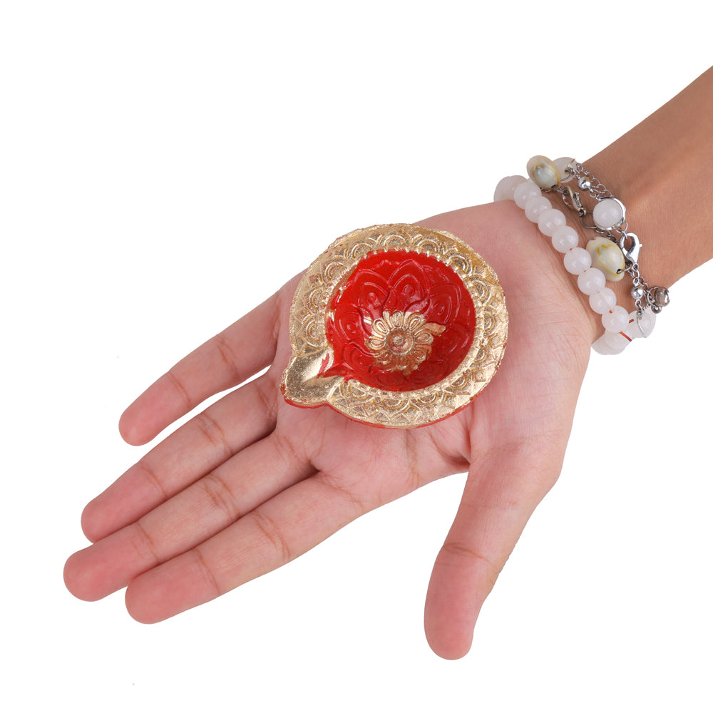 12 Pack Traditional Metallic Gold Lotus Center Clay Diyas