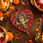 1 Pc Lord Ganesh Face on Leaf Patta Wall Hanging - Red