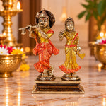 5.9 Inch Gorgeous Radha Rani And Krishna Kanhaiya Colorful Brass Idol