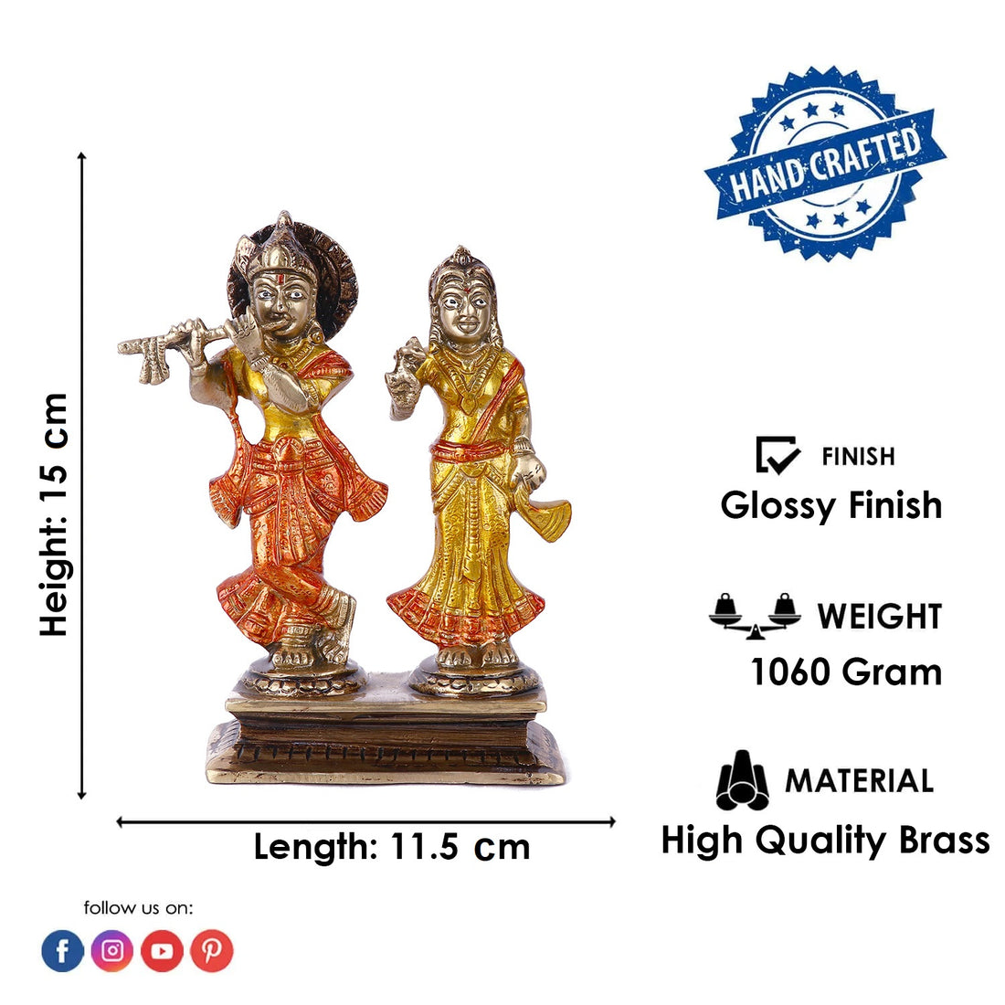 5.9 Inch Gorgeous Radha Rani And Krishna Kanhaiya Colorful Brass Idol