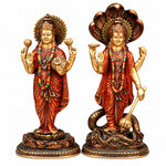 15.5 Inch Graceful Lord VIshnu with Maa Lakshmi Statue. Brass Laxmi Narayan Idol