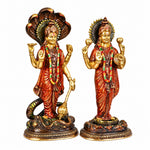 15.5 Inch Graceful Lord VIshnu with Maa Lakshmi Statue. Brass Laxmi Narayan Idol