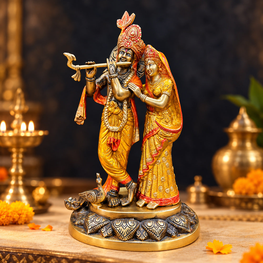 17 Inch Exquisite Radha Krishna Brass Idol