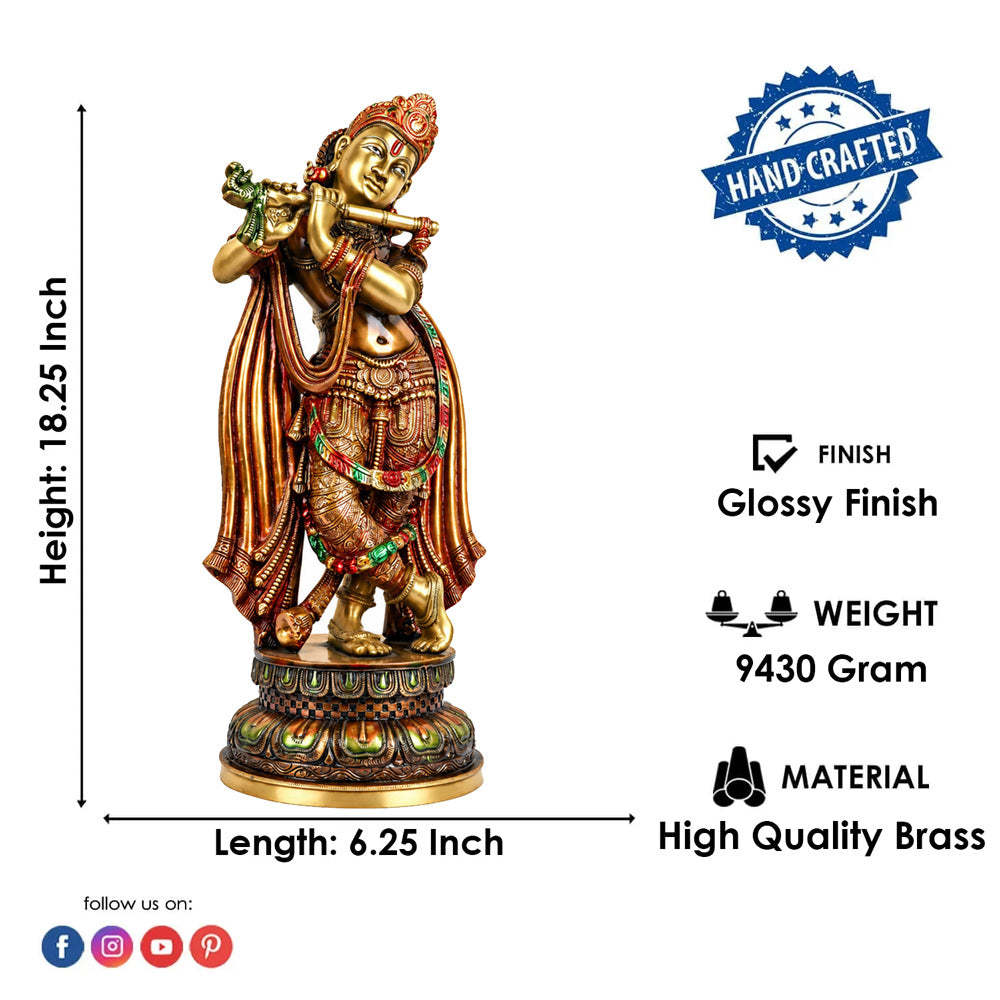 18.2 Inch Delicate Krishna Colorful Brass Idol