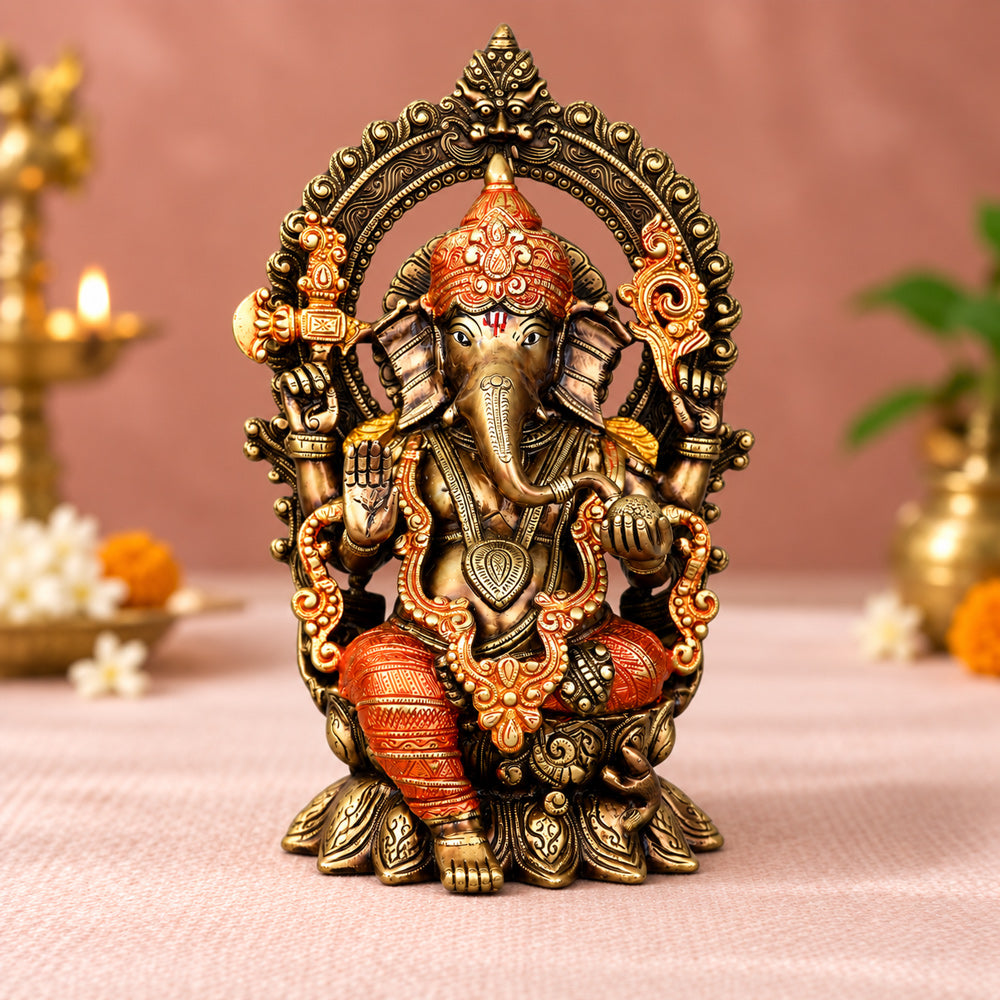 17 inches Brass Colorful Ganesha Statue