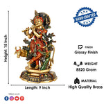 15 Inch Lovely Krishna with Cow Colorful Brass Idol