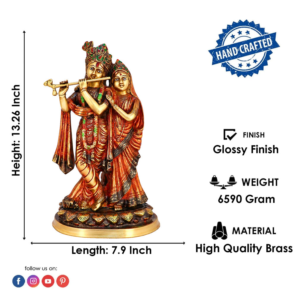 13.7 Inch Brass Radha Krishna Large Idol