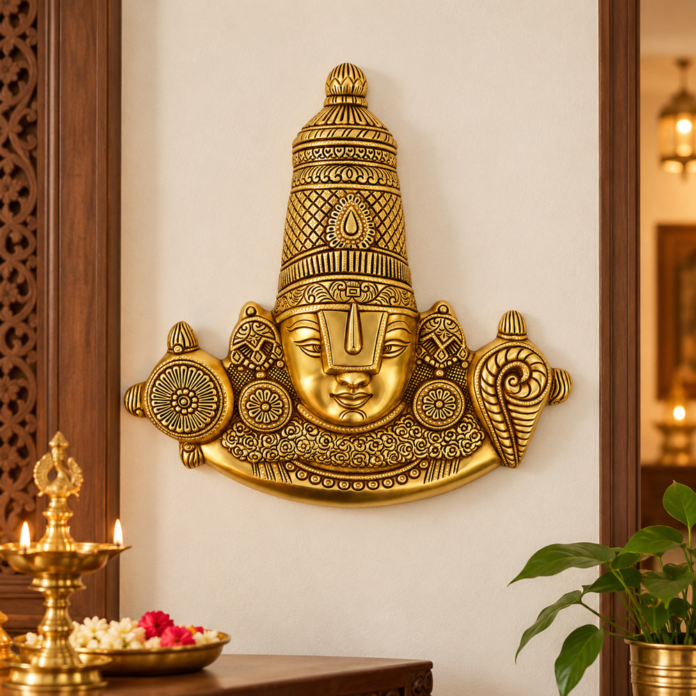 14.5 Inch Brass Tirupati Balaji Maharaj Face Wall Hanging Large