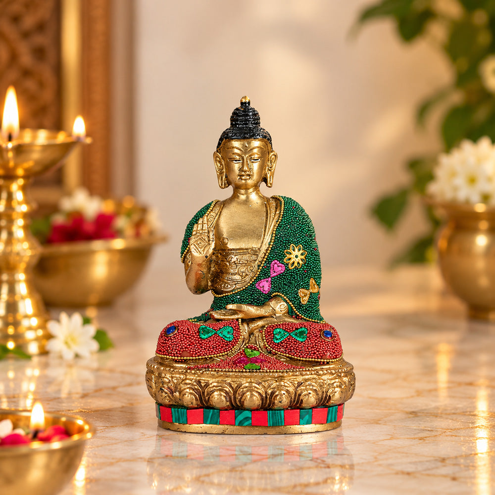 3.5 Inch Decorated brass Buddha Idol