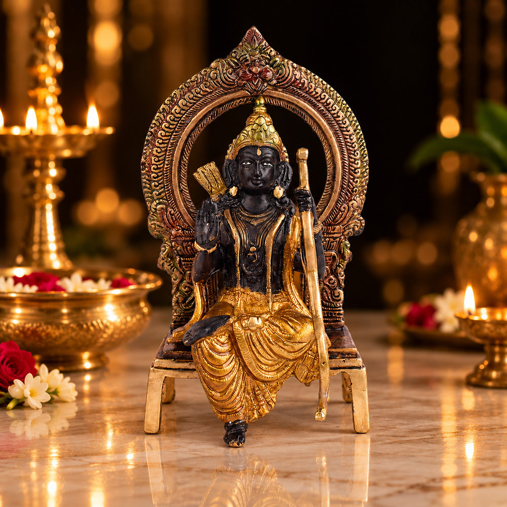 8.4 Inch Brass Ram with Bow Idol in Sitting Pose